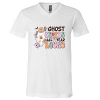 Retro Halloween I Ghost People All Year Round Ghost Costume V-Neck T-Shirt