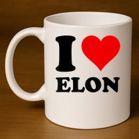 Red Heart I Love Elon Musk 11oz C Handle Ceramic Mug