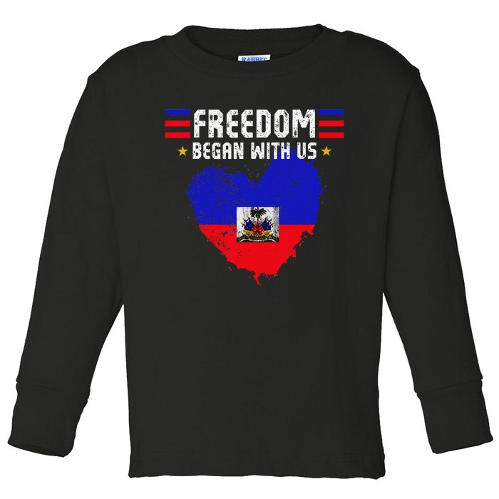 Retro Haitian Independence Celebration Day Haitian Flag Toddler Long Sleeve Shirt