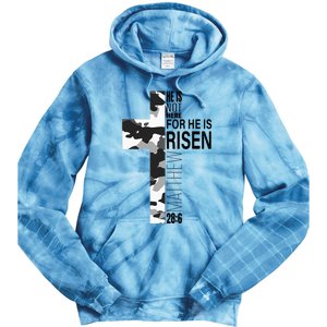 Religious He Is Risen Christian Easter Camouflage Cross Tie Dye Hoodie