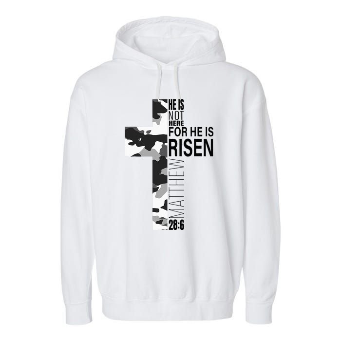 Religious He Is Risen Christian Easter Camouflage Cross Garment-Dyed Fleece Hoodie