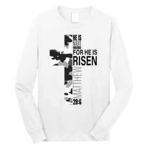 Religious He Is Risen Christian Easter Camouflage Cross Long Sleeve Shirt