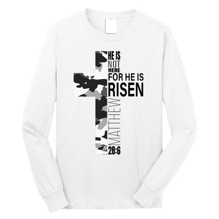 Religious He Is Risen Christian Easter Camouflage Cross Long Sleeve Shirt