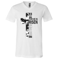 Religious He Is Risen Christian Easter Camouflage Cross V-Neck T-Shirt