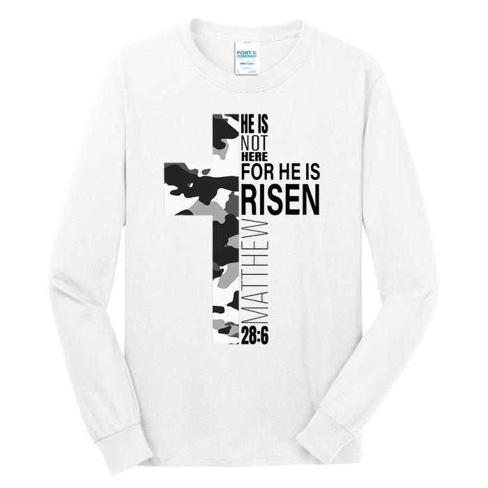 Religious He Is Risen Christian Easter Camouflage Cross Tall Long Sleeve T-Shirt