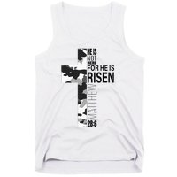 Religious He Is Risen Christian Easter Camouflage Cross Tank Top