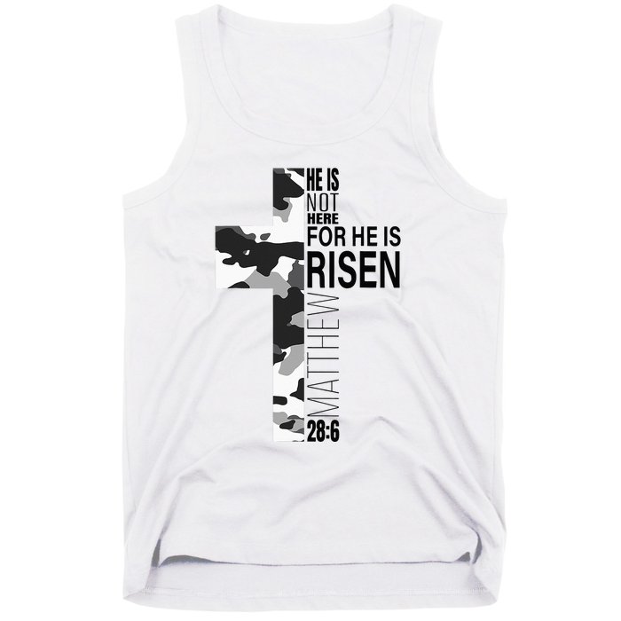 Religious He Is Risen Christian Easter Camouflage Cross Tank Top