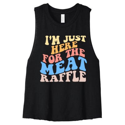 Retro Hippy IM Just Here For The Meat Raffle Meat Drawing Women's Racerback Cropped Tank