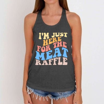 Retro Hippy IM Just Here For The Meat Raffle Meat Drawing Women's Knotted Racerback Tank