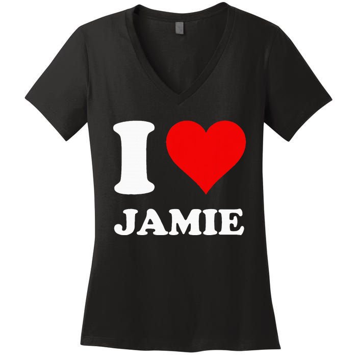 Red Heart I Love Jamie Women's V-Neck T-Shirt