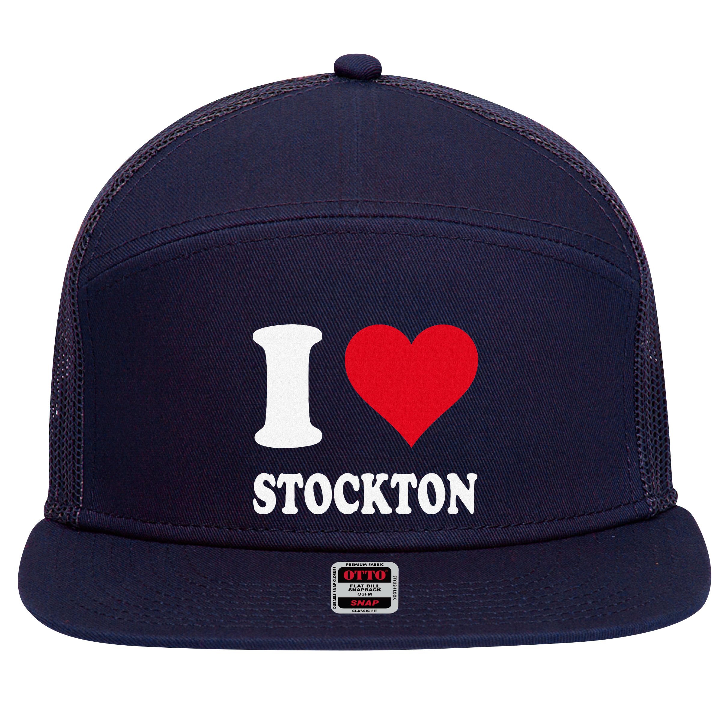 Red Heart I Love Stockton 7 Panel Mesh Trucker Snapback Hat
