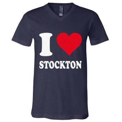 Red Heart I Love Stockton V-Neck T-Shirt