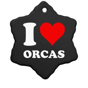 Red Heart I Love Orcas Ceramic Star Ornament