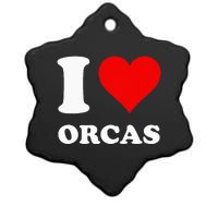 Red Heart I Love Orcas Ceramic Star Ornament