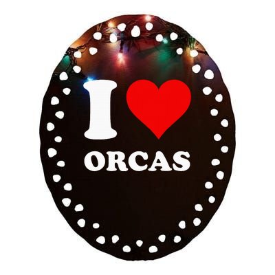 Red Heart I Love Orcas Ceramic Oval Ornament