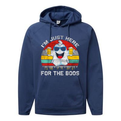 Retro Halloween I'm Just Here For The Boos Cute Ghost Beer Performance Fleece Hoodie