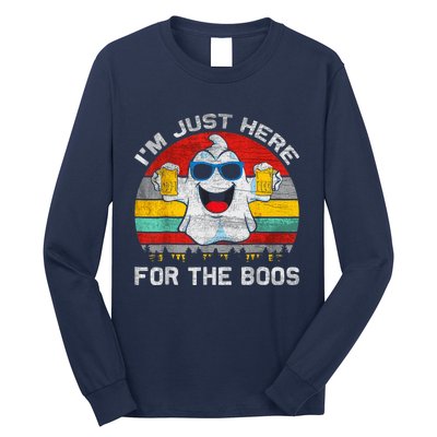 Retro Halloween I'm Just Here For The Boos Cute Ghost Beer Long Sleeve Shirt