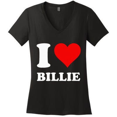Red Heart I Love Billie Women's V-Neck T-Shirt