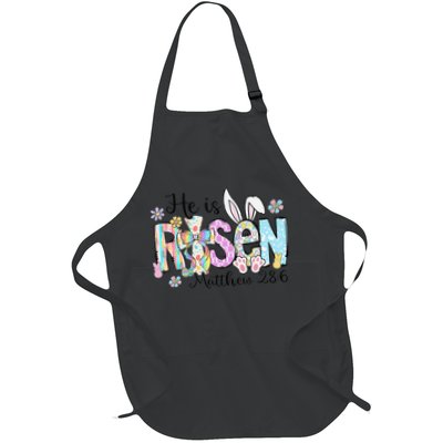 Retro He Is Risen Bunny Easter Rabbit Christian God Jesus Full-Length Apron With Pockets