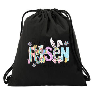 Retro He Is Risen Bunny Easter Rabbit Christian God Jesus Drawstring Bag