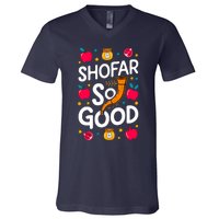 Rosh Hashanah Jewish New Year Shana Tova Apple Honey Shofar V-Neck T-Shirt