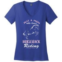 Riding Horse Just A Mom Horseback Rider Horseback Riding Gift Women's V-Neck T-Shirt