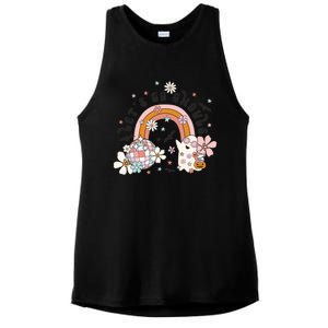 Retro Halloween Lets Go Ghouls Groovy Floral Ghost Gift Ladies PosiCharge Tri-Blend Wicking Tank