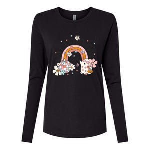 Retro Halloween Lets Go Ghouls Groovy Floral Ghost Gift Womens Cotton Relaxed Long Sleeve T-Shirt