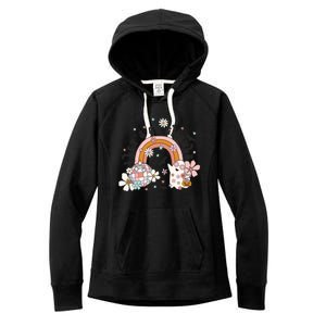 Retro Halloween Lets Go Ghouls Groovy Floral Ghost Gift Women's Fleece Hoodie