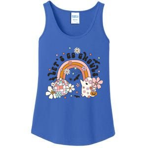 Retro Halloween Lets Go Ghouls Groovy Floral Ghost Gift Ladies Essential Tank