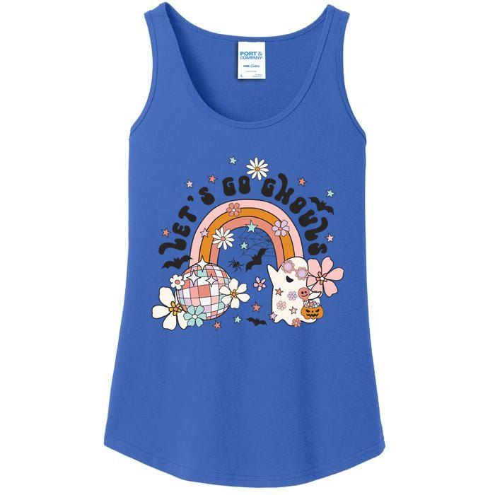 Retro Halloween Lets Go Ghouls Groovy Floral Ghost Gift Ladies Essential Tank