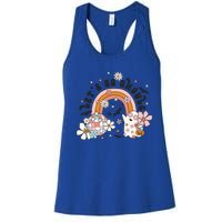 Retro Halloween Lets Go Ghouls Groovy Floral Ghost Gift Women's Racerback Tank