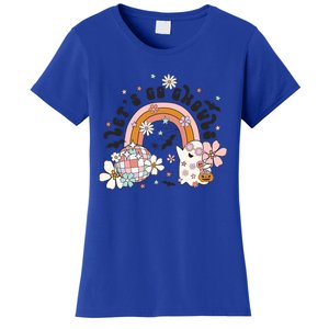 Retro Halloween Lets Go Ghouls Groovy Floral Ghost Gift Women's T-Shirt