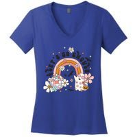 Retro Halloween Lets Go Ghouls Groovy Floral Ghost Gift Women's V-Neck T-Shirt