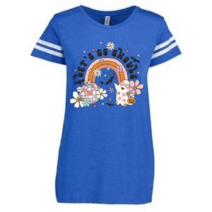 Retro Halloween Lets Go Ghouls Groovy Floral Ghost Gift Enza Ladies Jersey Football T-Shirt