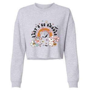 Retro Halloween Lets Go Ghouls Groovy Floral Ghost Gift Cropped Pullover Crew