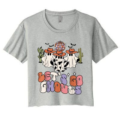 Retro Halloween Lets Go Ghouls Western Ghosts Disco Gift Women's Crop Top Tee