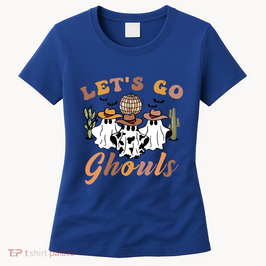 Retro Halloween Lets Go Ghouls Western Ghosts Disco Gift Womens T-Shirt