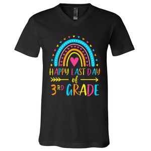 Rainbow Happy Last Day Of 3rd Grade School Teacher V-Neck T-Shirt