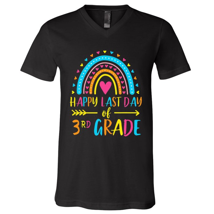 Rainbow Happy Last Day Of 3rd Grade School Teacher V-Neck T-Shirt