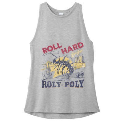 Roll Hard Live Free Roly Poly Wild West Rodeo Cowboy Ladies PosiCharge Tri-Blend Wicking Tank