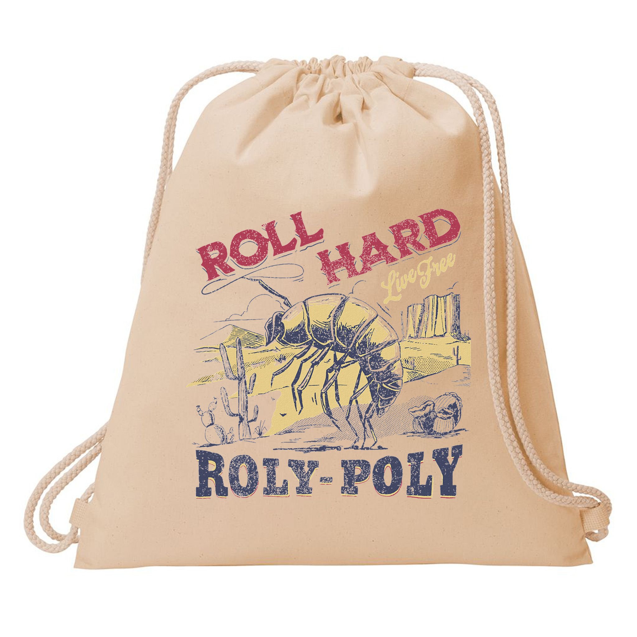 Roll Hard Live Free Roly Poly Wild West Rodeo Cowboy Drawstring Bag