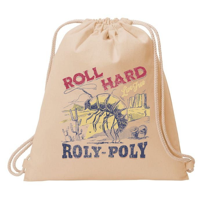 Roll Hard Live Free Roly Poly Wild West Rodeo Cowboy Drawstring Bag