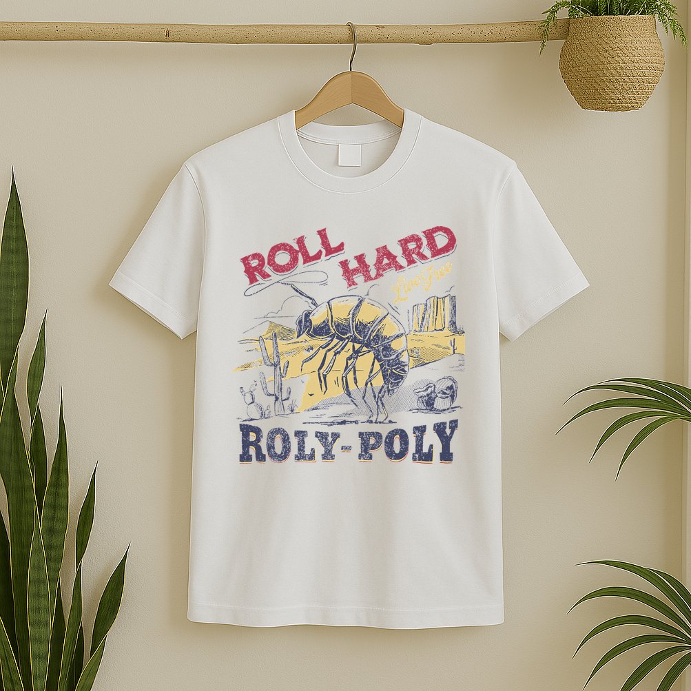 Roll Hard Live Free Roly Poly Wild West Rodeo Cowboy T-Shirt