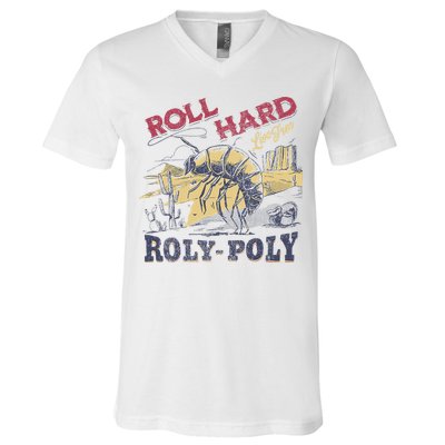 Roll Hard Live Free Roly Poly Wild West Rodeo Cowboy V-Neck T-Shirt