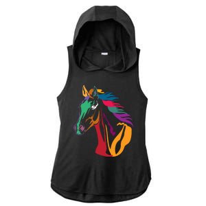 Rainbow Horse Lover Cute Ladies PosiCharge Tri-Blend Wicking Draft Hoodie Tank