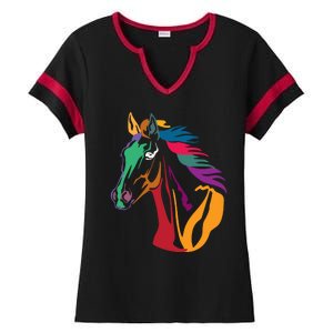 Rainbow Horse Lover Cute Ladies Halftime Notch Neck Tee