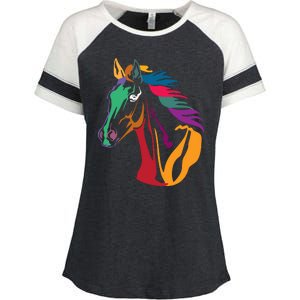 Rainbow Horse Lover Cute Enza Ladies Jersey Colorblock Tee