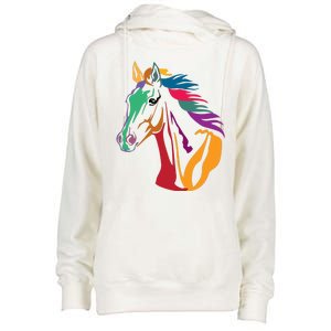 Rainbow Horse Lover Cute Womens Funnel Neck Pullover Hood