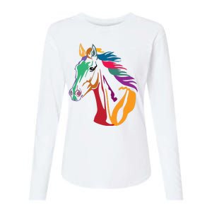 Rainbow Horse Lover Cute Womens Cotton Relaxed Long Sleeve T-Shirt